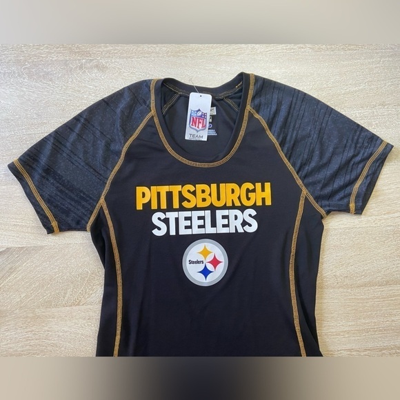 NWT Pittsburg Steelers Black Athletic Drifit Short Sleeve Top Shirt Womens Small - Picture 3 of 7